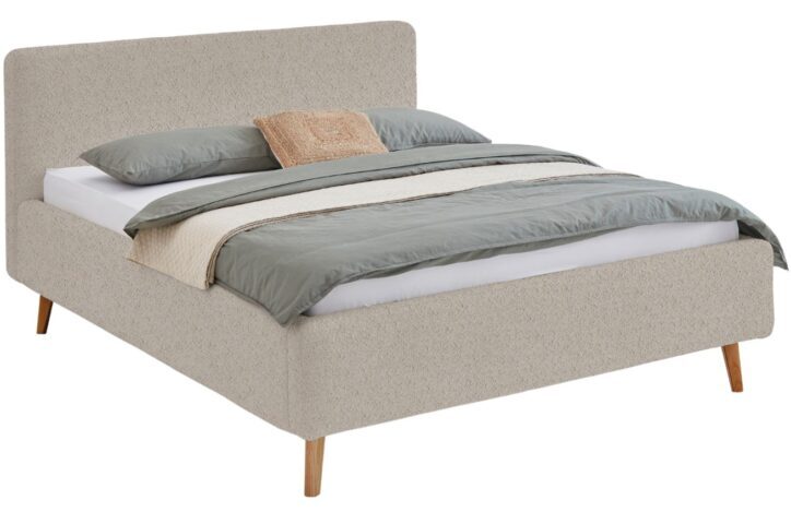 Béžová látková bouclé dvoulůžková postel Meise Möbel Mattis 160 x 200 cm s úložným prostorem