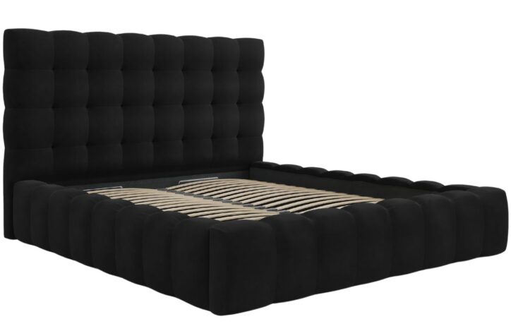 Černá sametová dvoulůžková postel MICADONI Mamaia 180 x 200 cm s úložným prostorem