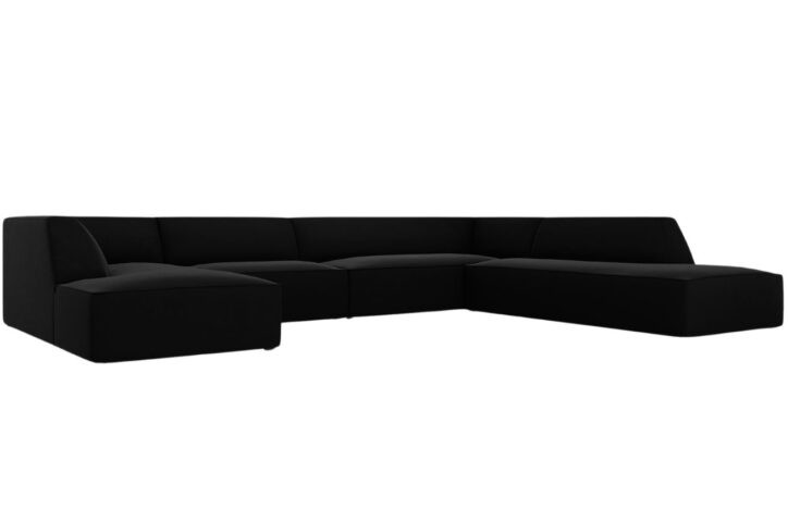 Černá sametová rohová pohovka MICADONI Ruby II. 366 cm