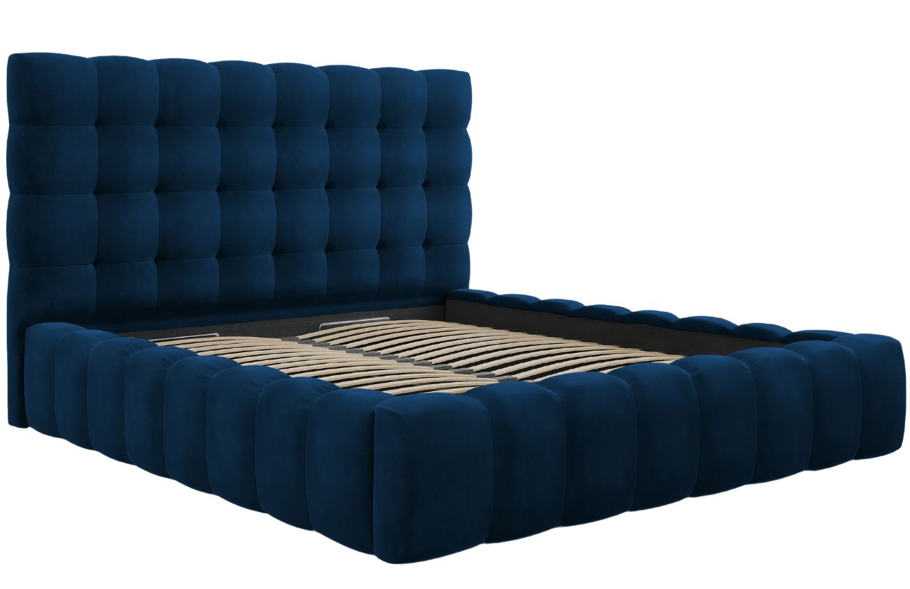 Královsky modrá sametová dvoulůžková postel MICADONI Mamaia 180 x 200 cm s úložným prostorem