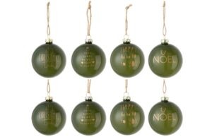 Set osmi zelených skleněných vánočních ozdob J-Line Gore 8