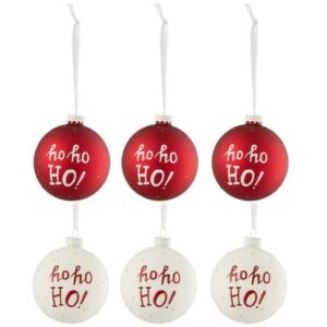 Set šesti červených skleněných a bílých vánočních ozdob J-Line Holly 8