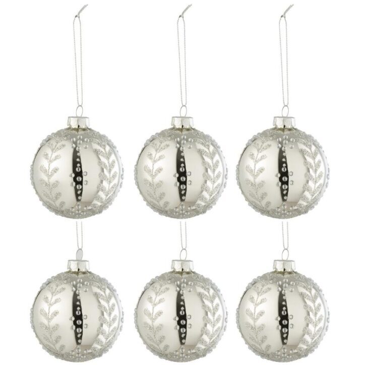 Set šesti stříbrných skleněných vánočních ozdob J-Line Kim 8