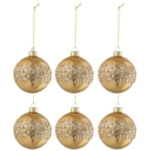 Set šesti zlatých skleněných vánočních ozdob J-Line Lip 8