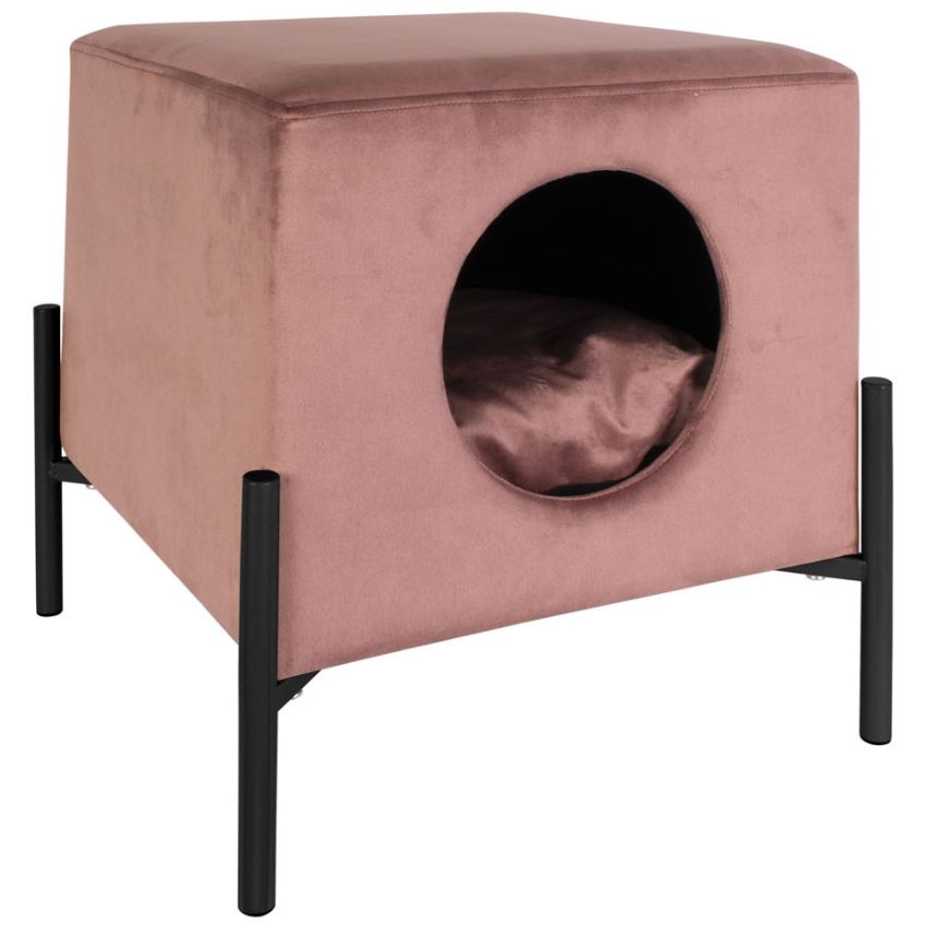 Time for home Růžový sametový pelíšek pro kočky Sofie 43 x 43 cm