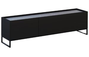Černý lakovaný TV stolek Windsor & Co Helene 180 x 40 cm s mramorovým dekorem