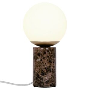 Nordlux Opálově bílá skleněná stolní lampa Lilly s hnědou podstavou